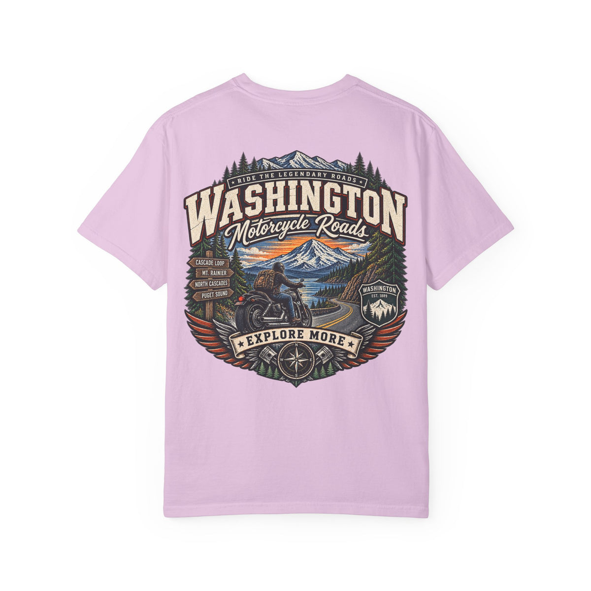 Washington Motorcycle Roads Unisex Comfort Color 1717 Streetwear Graphic Tee