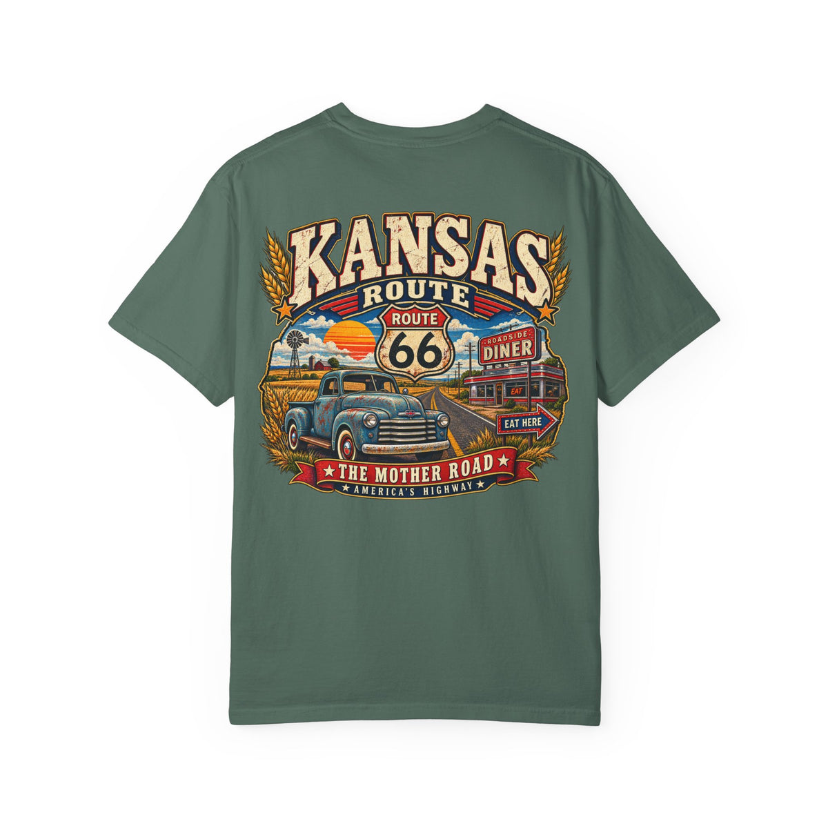 Kansas Route 66 Unisex Comfort Color 1717 Streetwear Graphic Tee