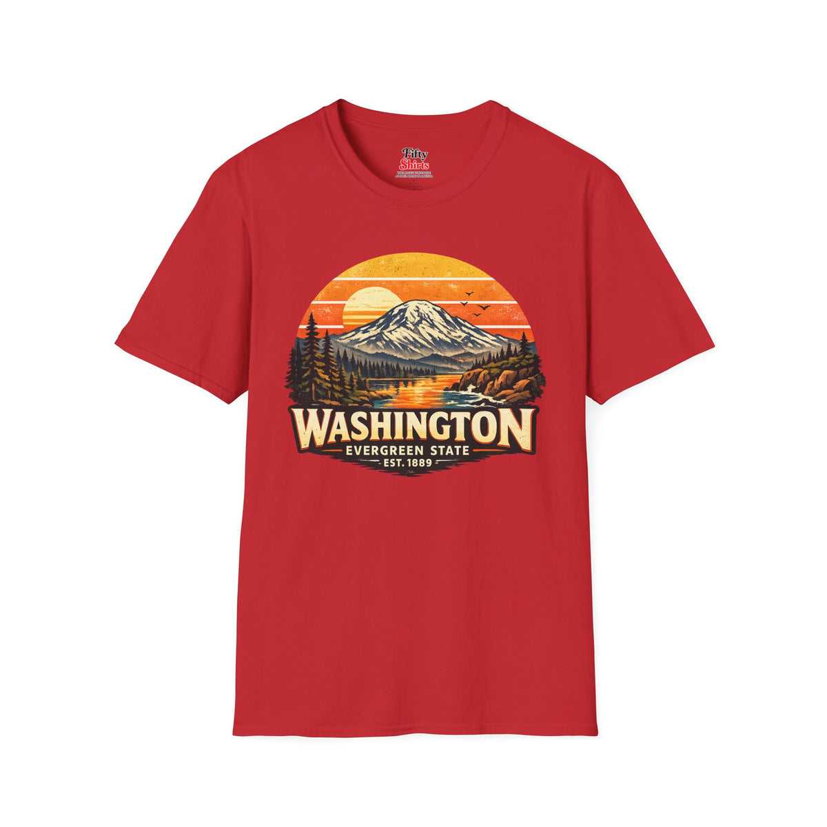 Washington Mountain Sunset Unisex Softstyle T Shirt State Pride Graphic Tee Collections FS03