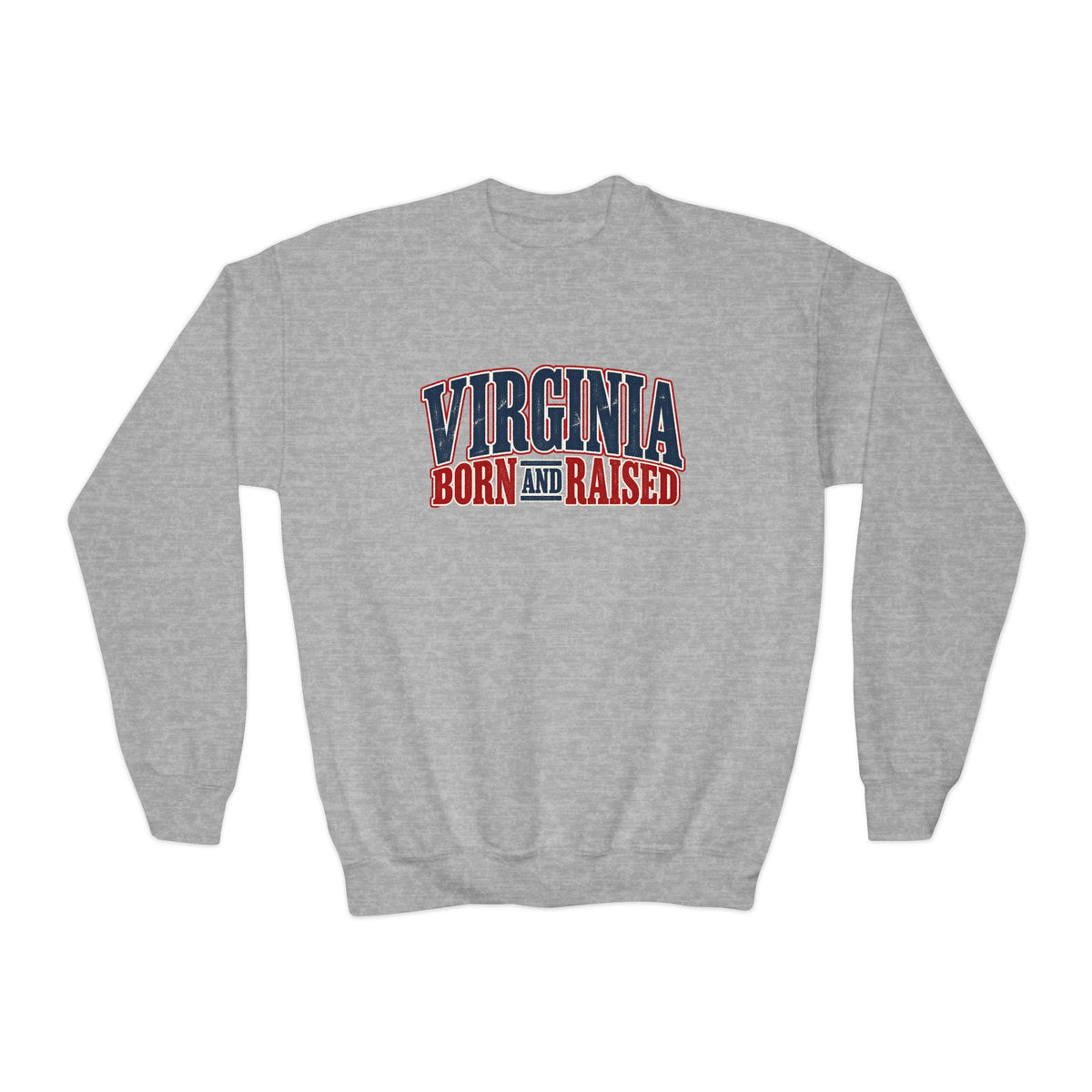 Virginia Born and Raised Classic Americana Badge Unisex Youth Crewneck Sweatshirt Graphic