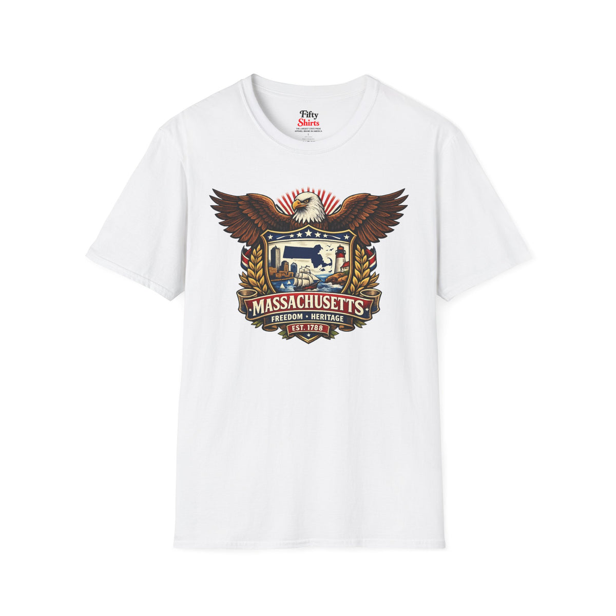 Massachusetts Americana Eagle Unisex Softstyle T Shirt State Pride Graphic Tee Collections FS03