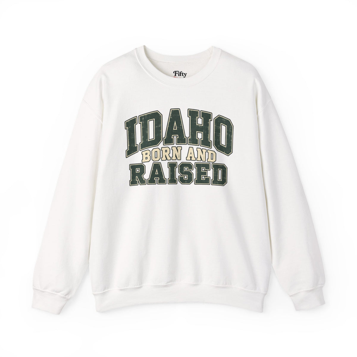 Idaho Born and Raised Unisex Crewneck Sweatshirt State Name Graphic
