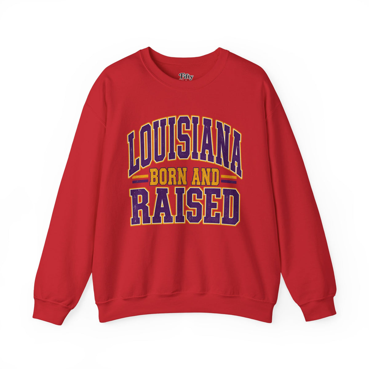 Louisiana Born and Raised Unisex Crewneck Sweatshirt State Name Graphic