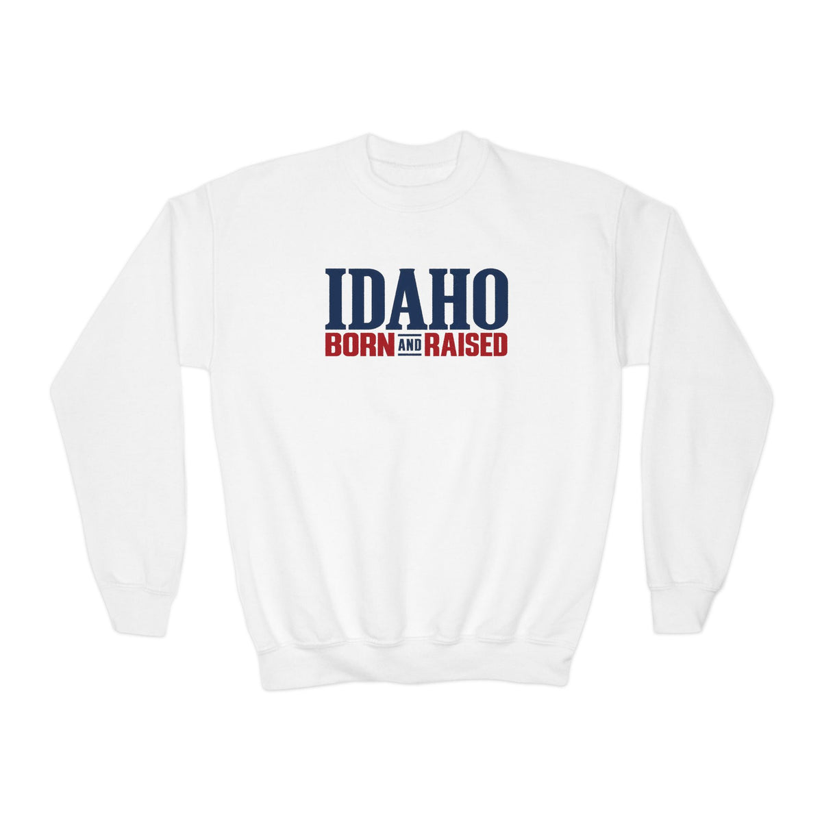 Idaho Born and Raised Premium Heritage Unisex Youth Crewneck Sweatshirt Graphic
