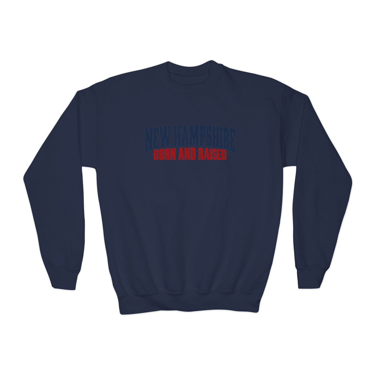 New Hampshire Born and Raised Modern Streetwear Unisex Youth Crewneck Sweatshirt Graphic