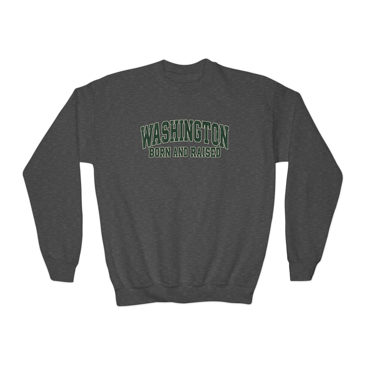 Washington Born and Raised Classic Collegiate Unisex Youth Crewneck Sweatshirt Graphic