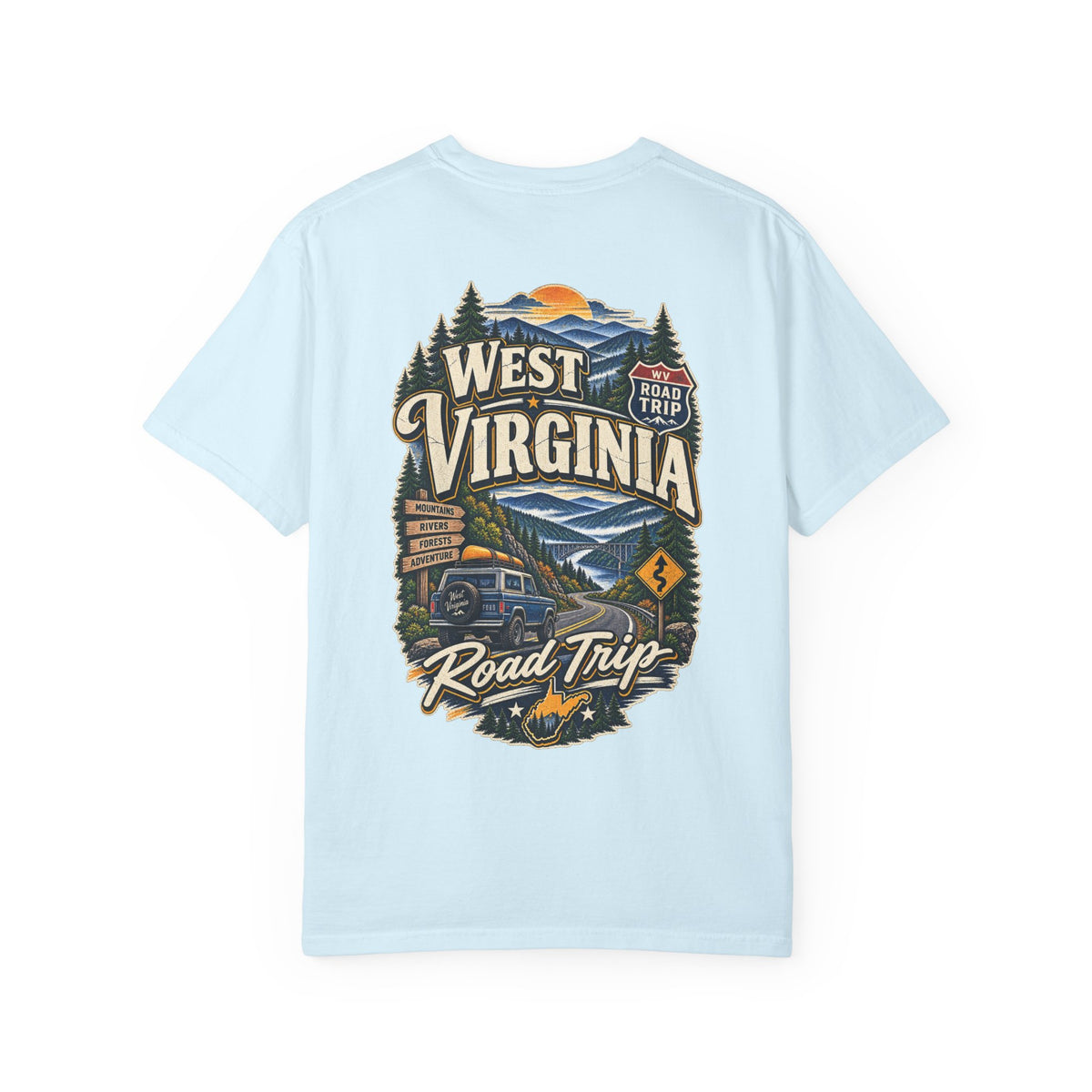 West Virginia Road Trip Unisex Comfort Color 1717 Streetwear Graphic Tee