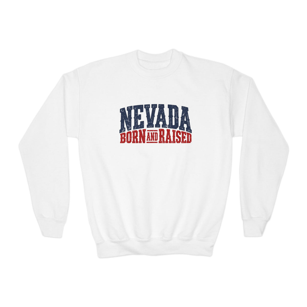Nevada Born and Raised Rugged Western Unisex Youth Crewneck Sweatshirt Graphic