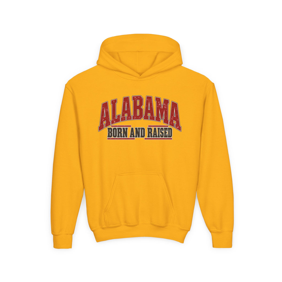 Alabama Born and Raised Bold Southern Americana Unisex Youth Heavy Blend Hooded Sweatshirt Graphic