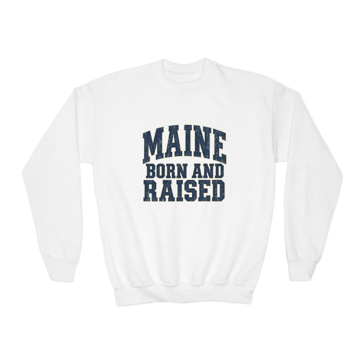 Maine Born and Raised Bold Athletic Unisex Youth Crewneck Sweatshirt Graphic