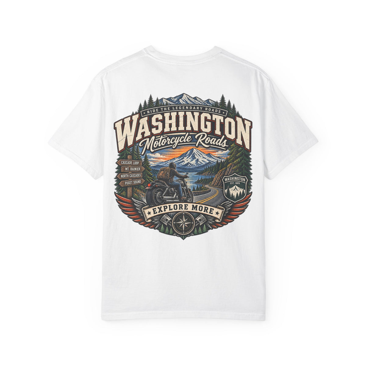 Washington Motorcycle Roads Unisex Comfort Color 1717 Streetwear Graphic Tee