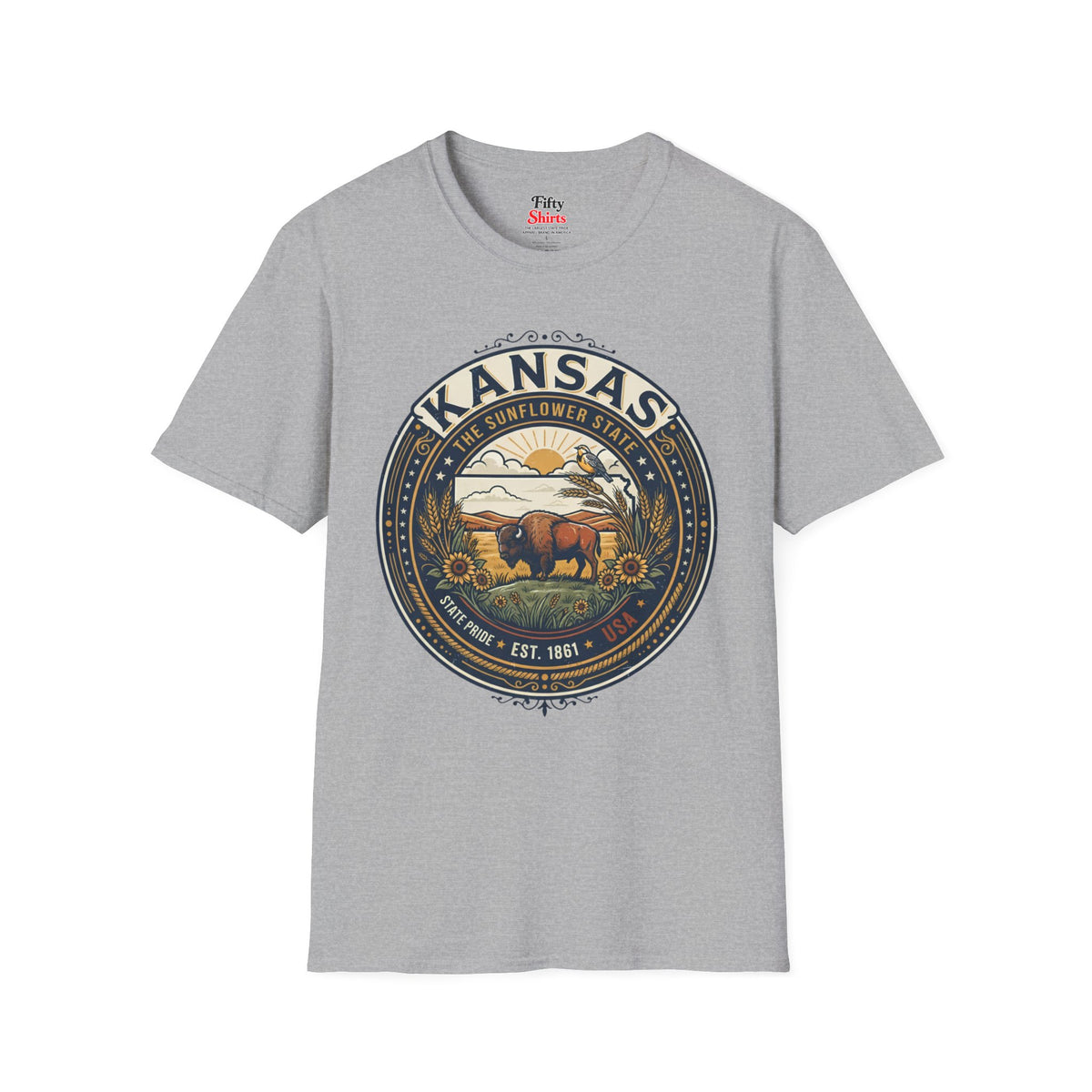Kansas State Pride Emblem Unisex Softstyle T Shirt State Pride Graphic Tee Collections FS03