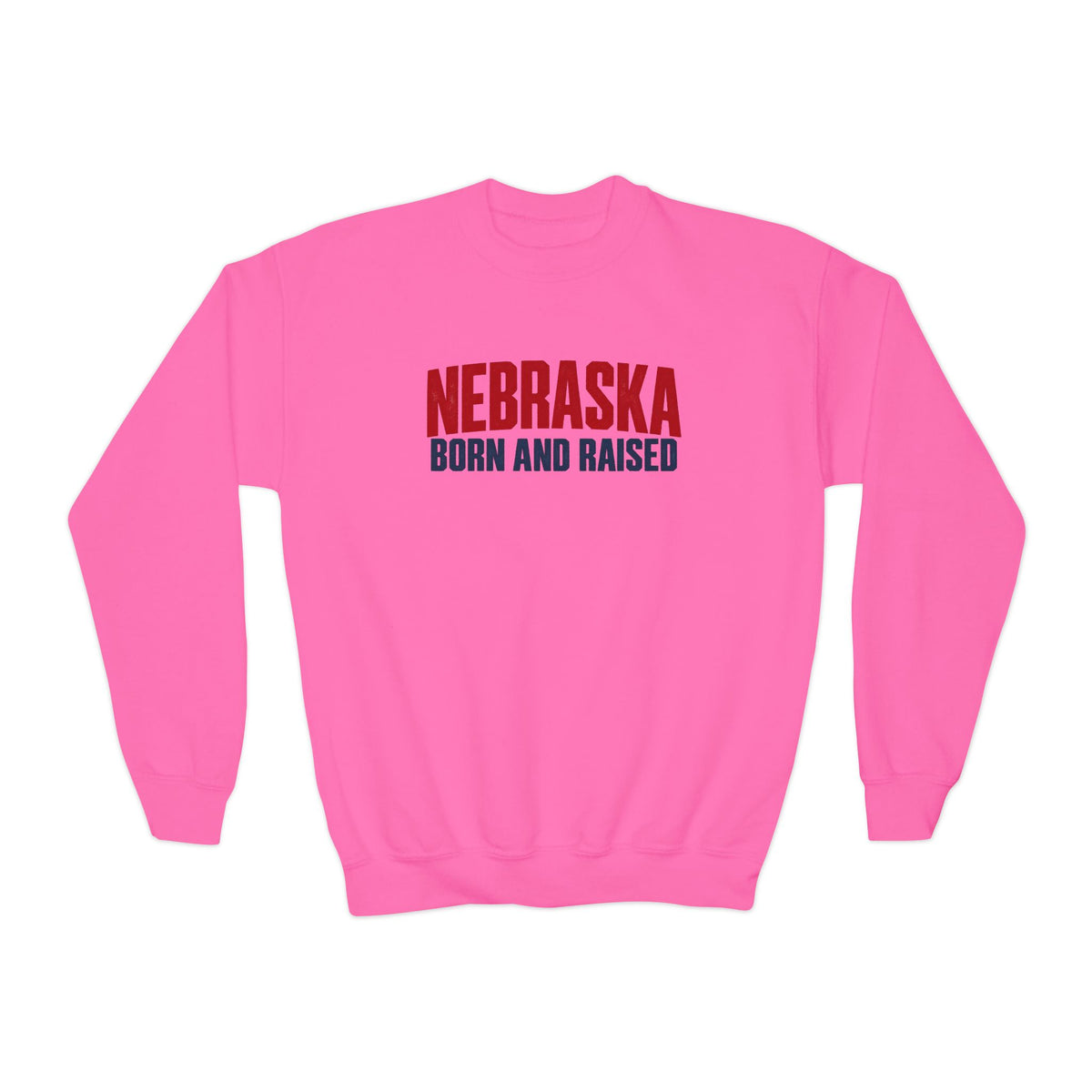 Nebraska Born and Raised Minimal Heritage Unisex Youth Crewneck Sweatshirt Graphic
