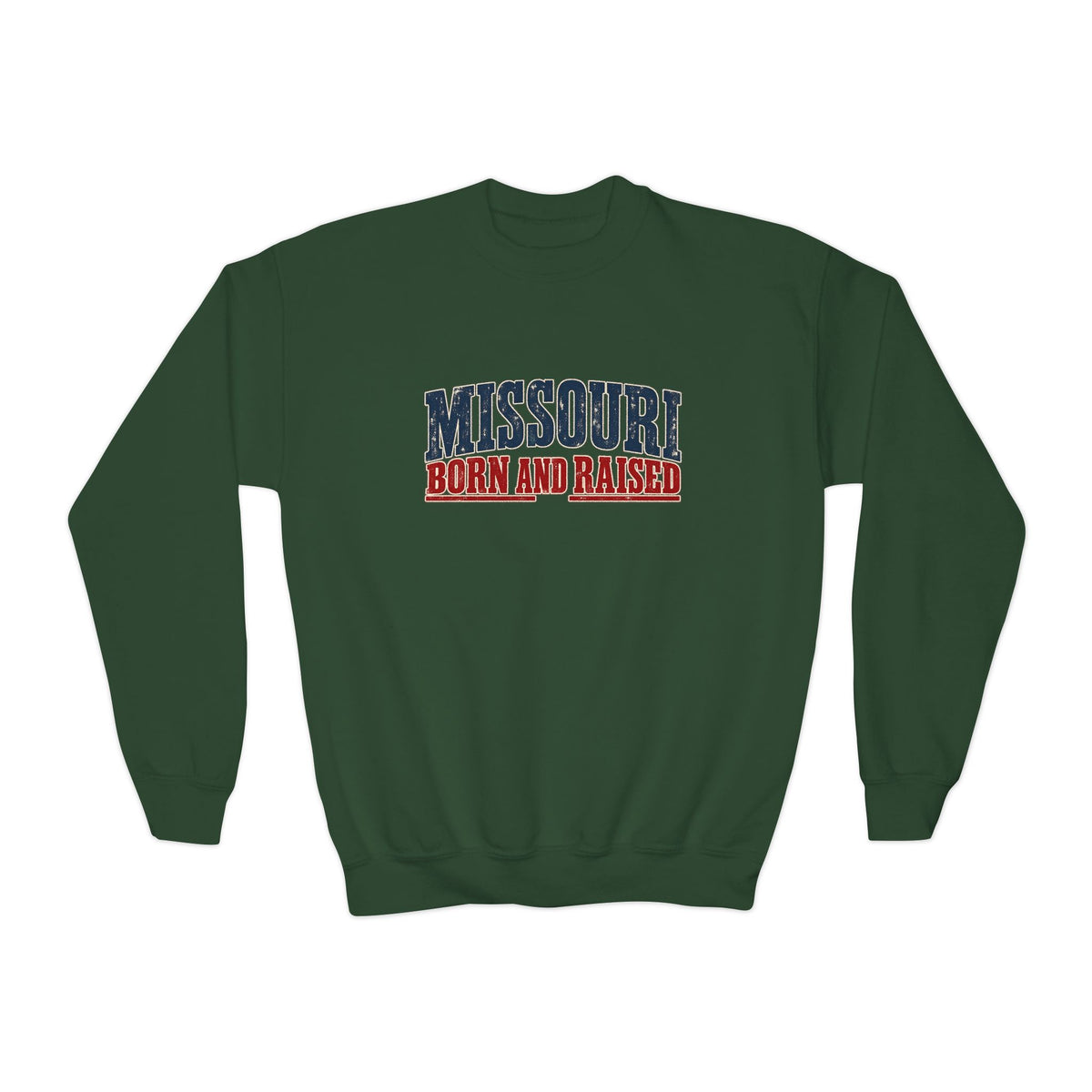 Missouri Born and Raised Old-School Americana Unisex Youth Crewneck Sweatshirt Graphic