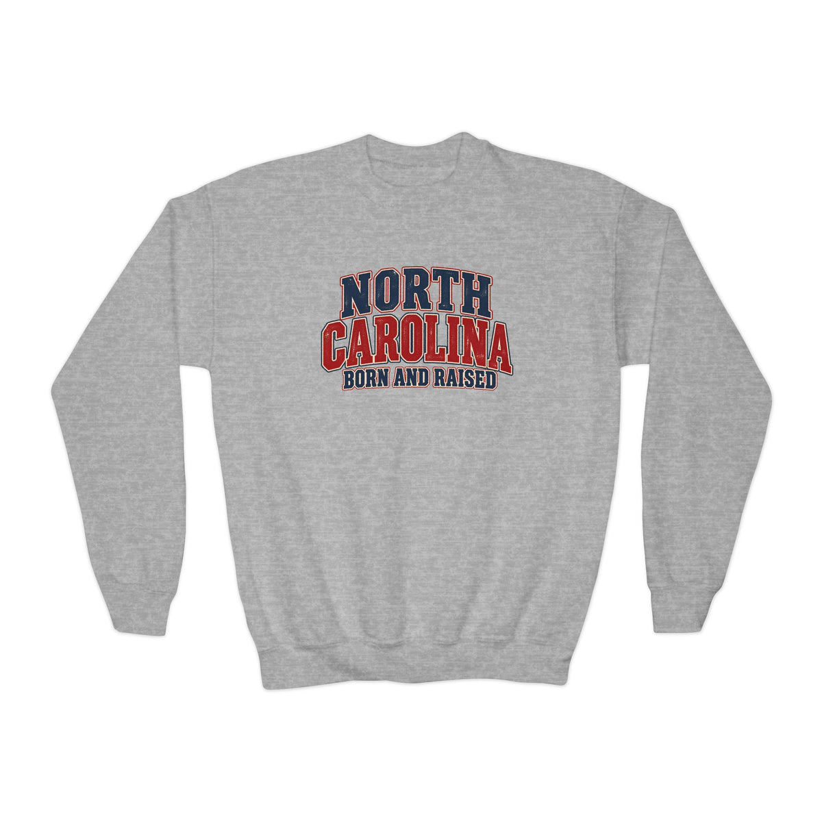 North Carolina Born and Raised Vintage Americana Unisex Youth Crewneck Sweatshirt Graphic
