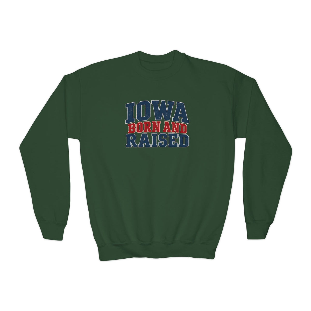 Iowa Born and Raised Classic Heritage Unisex Youth Crewneck Sweatshirt Graphic