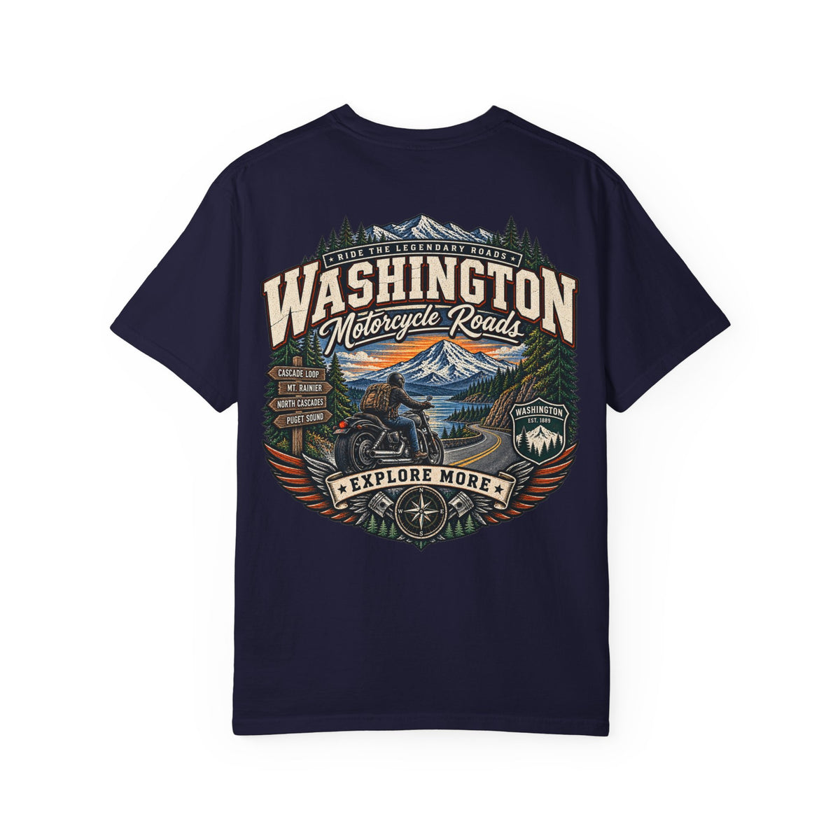 Washington Motorcycle Roads Unisex Comfort Color 1717 Streetwear Graphic Tee
