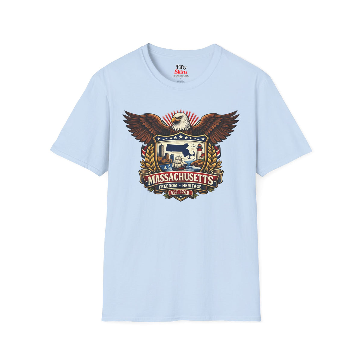 Massachusetts Americana Eagle Unisex Softstyle T Shirt State Pride Graphic Tee Collections FS03