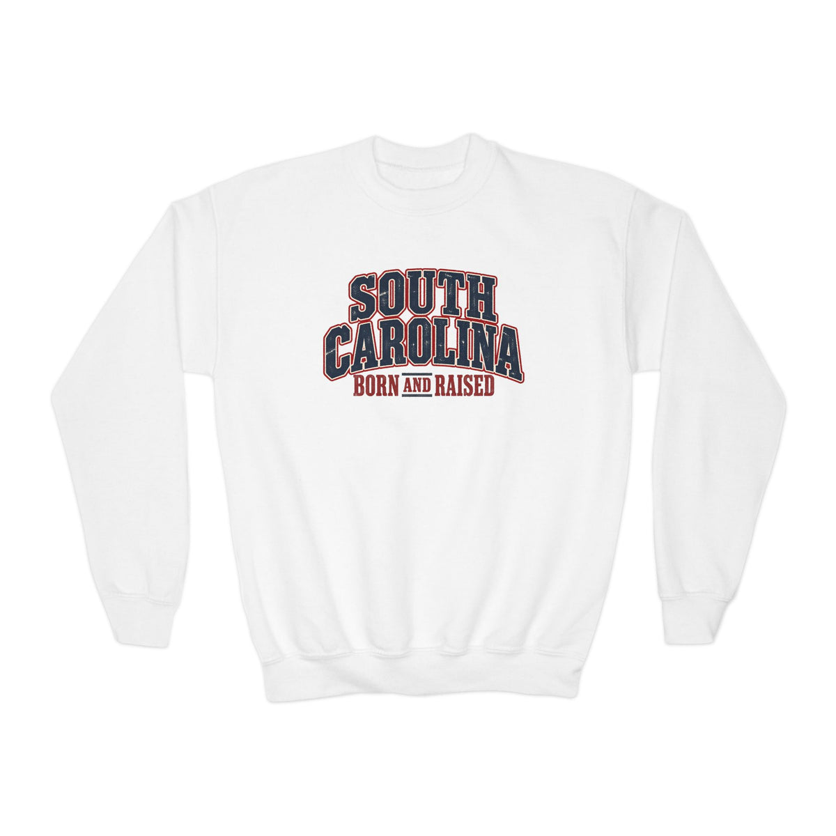 South Carolina Born and Raised Southern Americana Unisex Youth Crewneck Sweatshirt Graphic