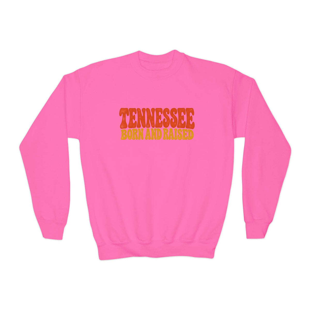 Tennessee Born and Raised Retro 1970s Unisex Youth Crewneck Sweatshirt Graphic