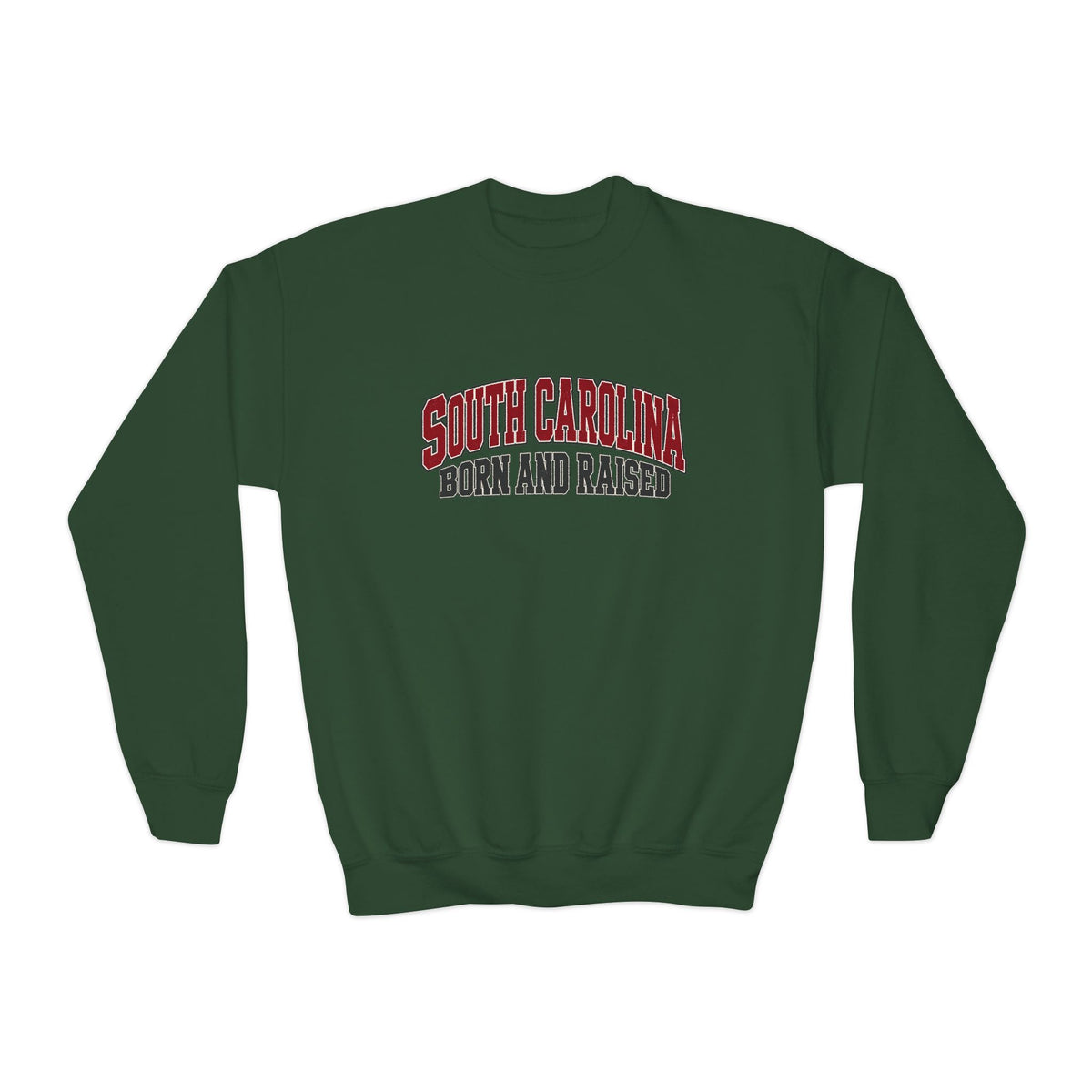 South Carolina Born and Raised Old-School Athletic Unisex Youth Crewneck Sweatshirt Graphic