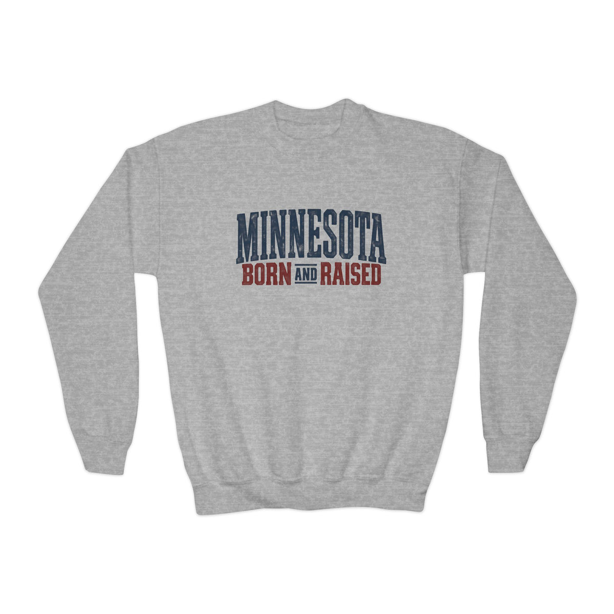 Minnesota Born and Raised Rustic Americana Unisex Youth Crewneck Sweatshirt Graphic