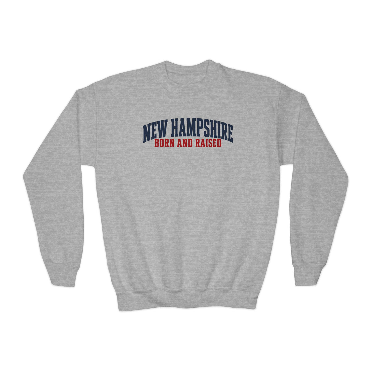 New Hampshire Born and Raised Minimal Heritage Unisex Youth Crewneck Sweatshirt Graphic