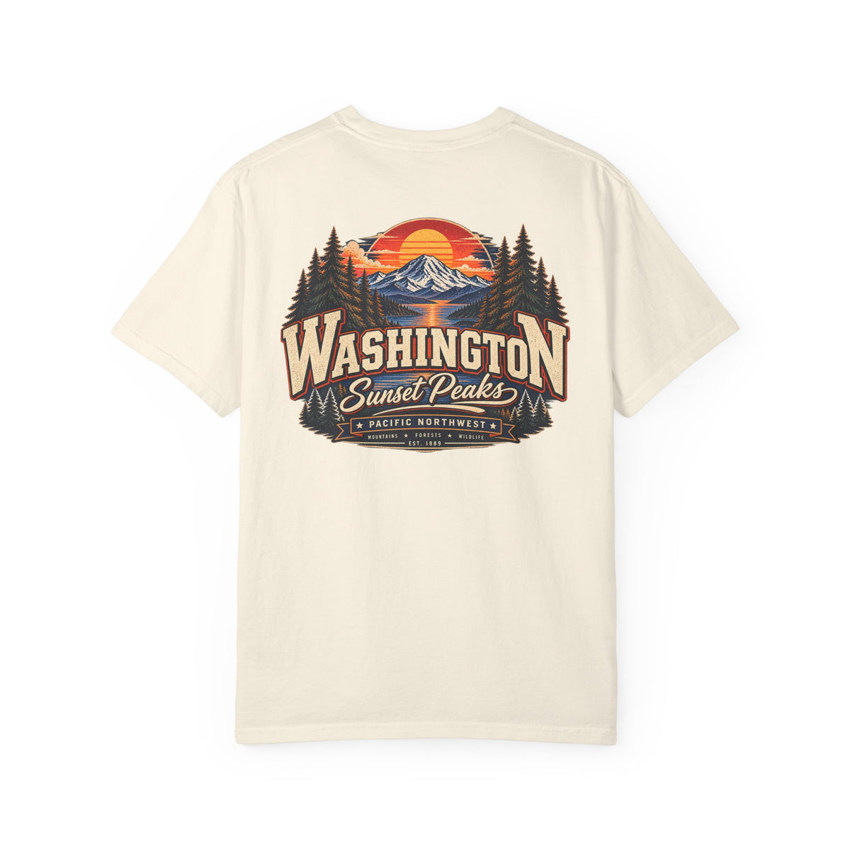 Washington Sunset Peaks Unisex Comfort Color 1717 Streetwear Graphic Tee