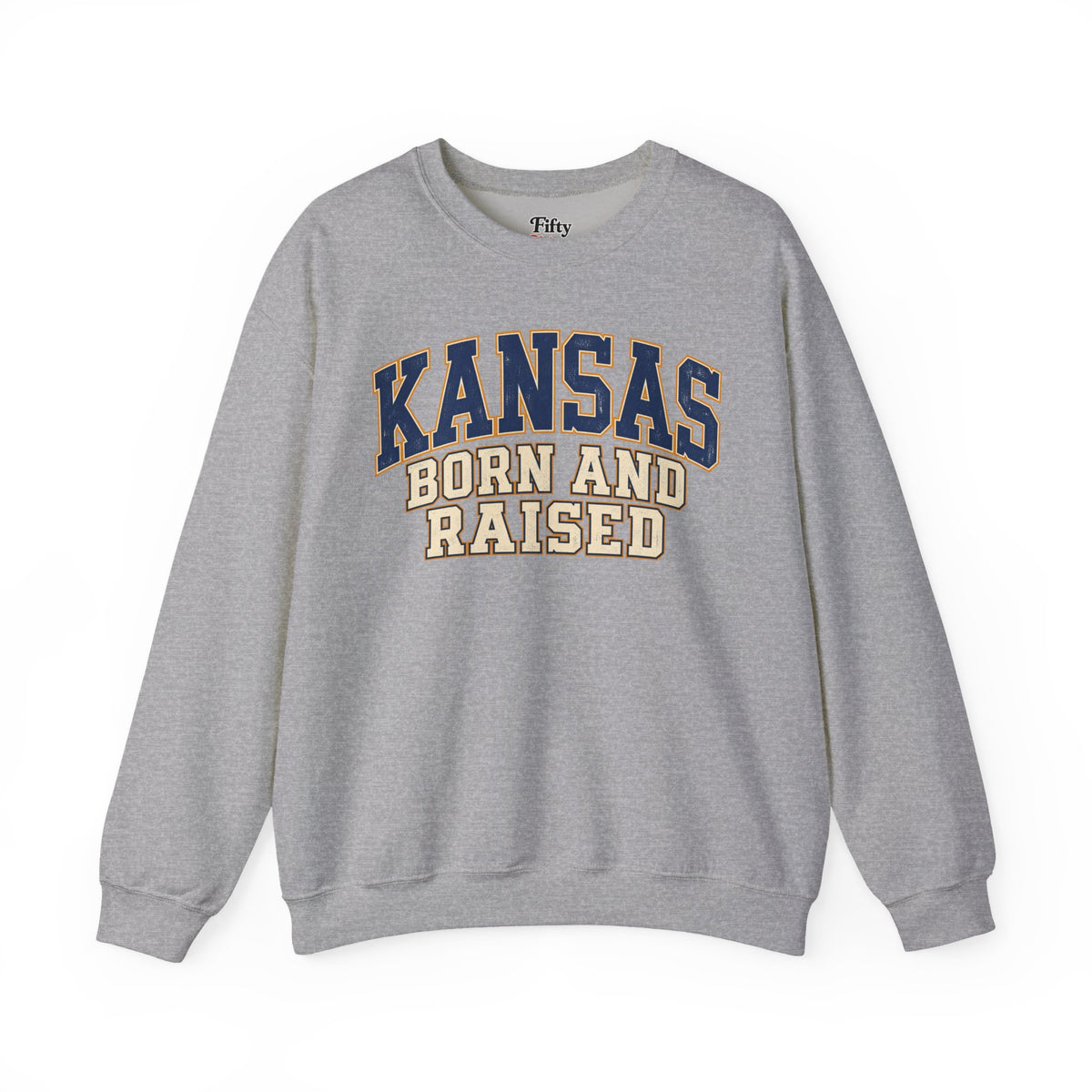 Kansas Born and Raised Unisex Crewneck Sweatshirt State Name Graphic