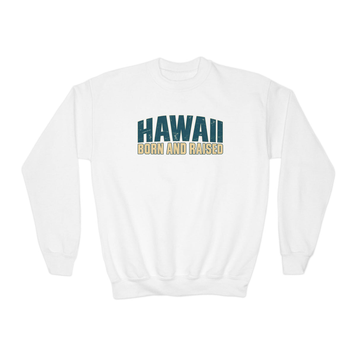 Hawaii Born and Raised Premium Surf Unisex Youth Crewneck Sweatshirt Graphic