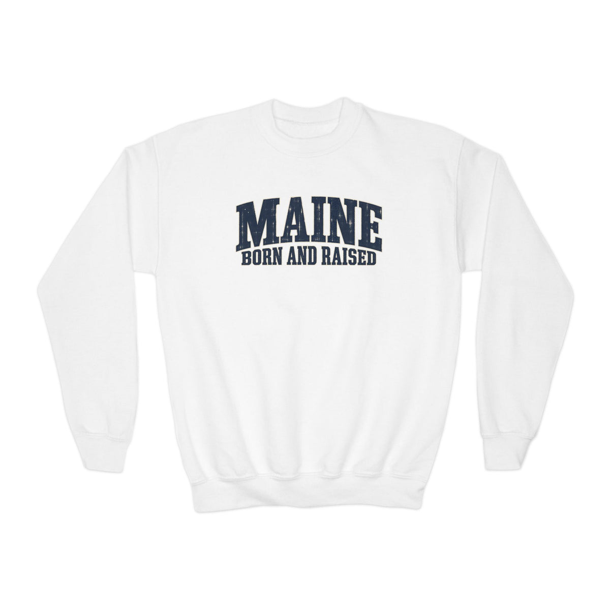 Maine Born and Raised Coastal Heritage Unisex Youth Crewneck Sweatshirt