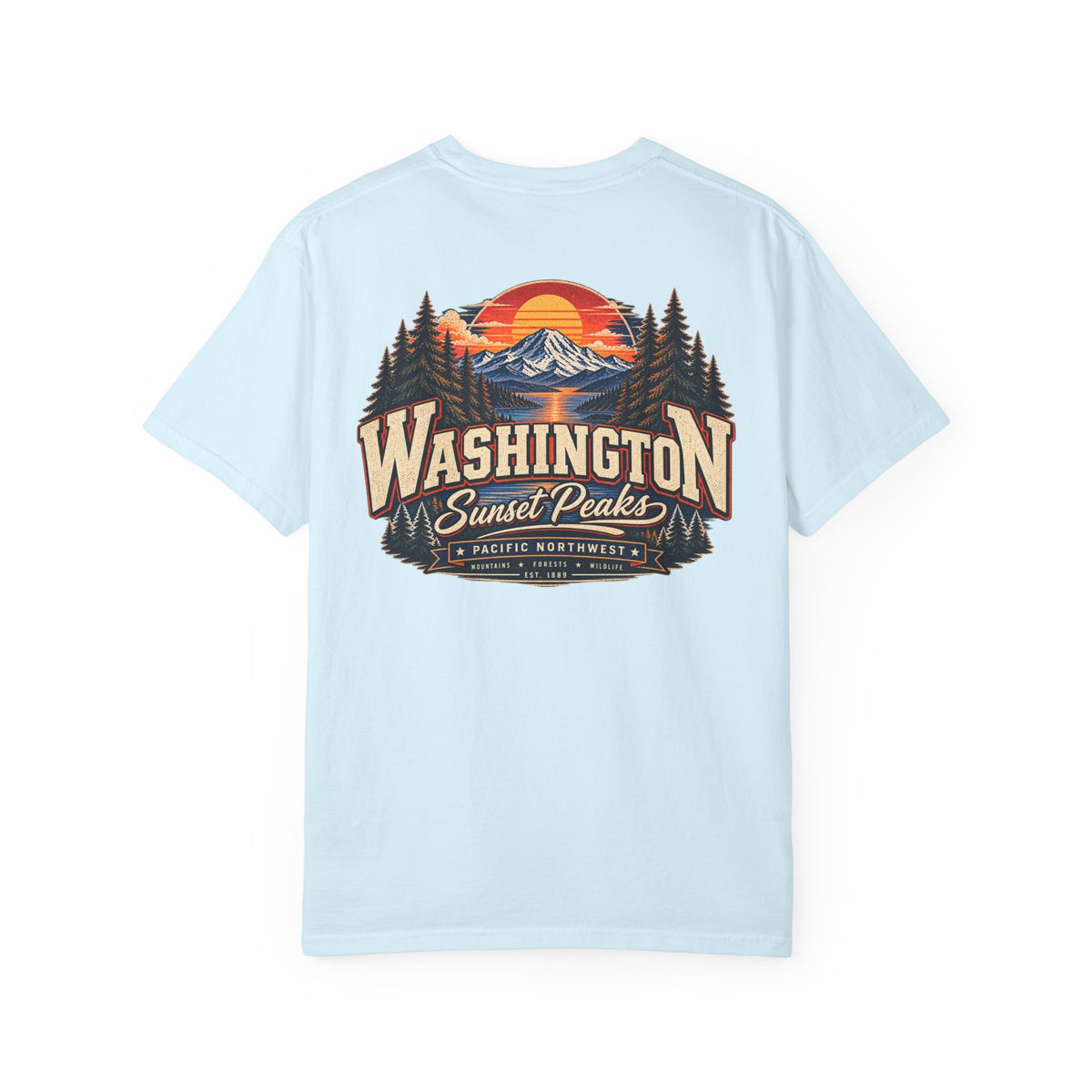 Washington Sunset Peaks Unisex Comfort Color 1717 Streetwear Graphic Tee
