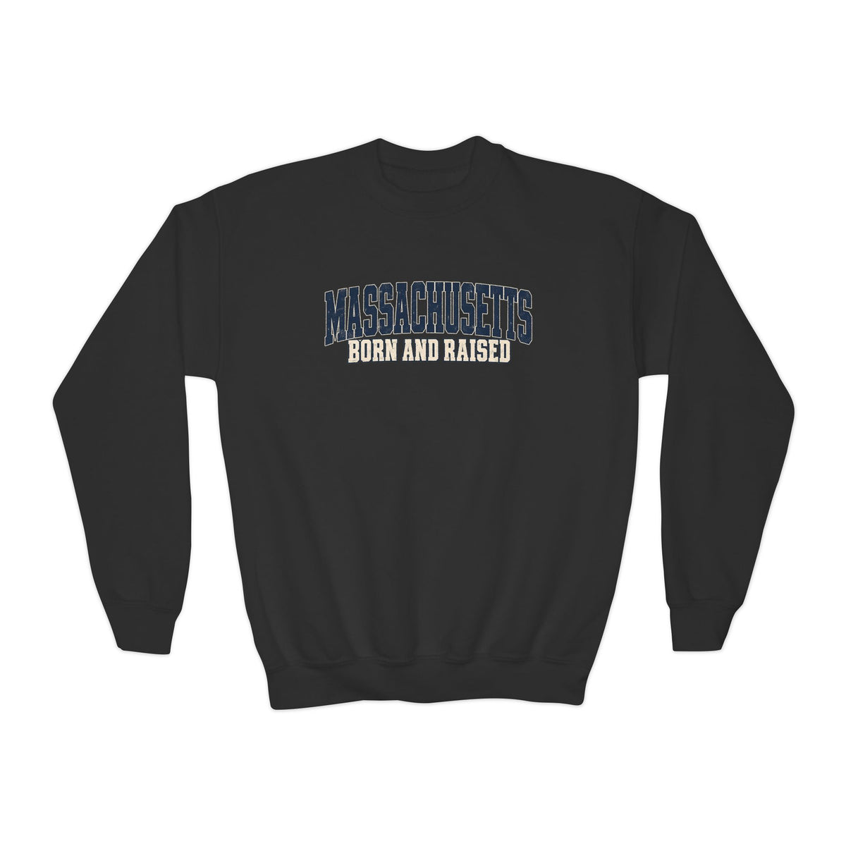 Massachusetts Born and Raised Rugged Heritage Unisex Youth Crewneck Sweatshirt