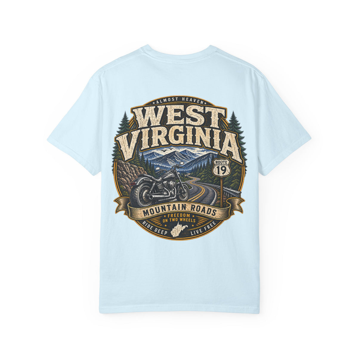 West Virginia Motorcycle Roads Unisex Comfort Color 1717 Streetwear Graphic Tee