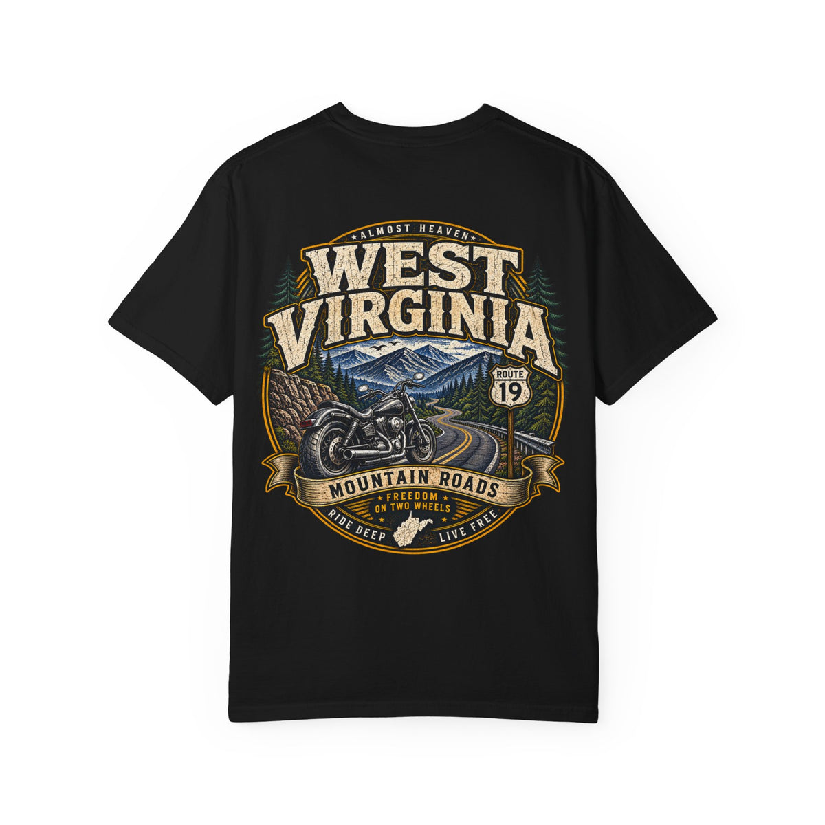West Virginia Motorcycle Roads Unisex Comfort Color 1717 Streetwear Graphic Tee