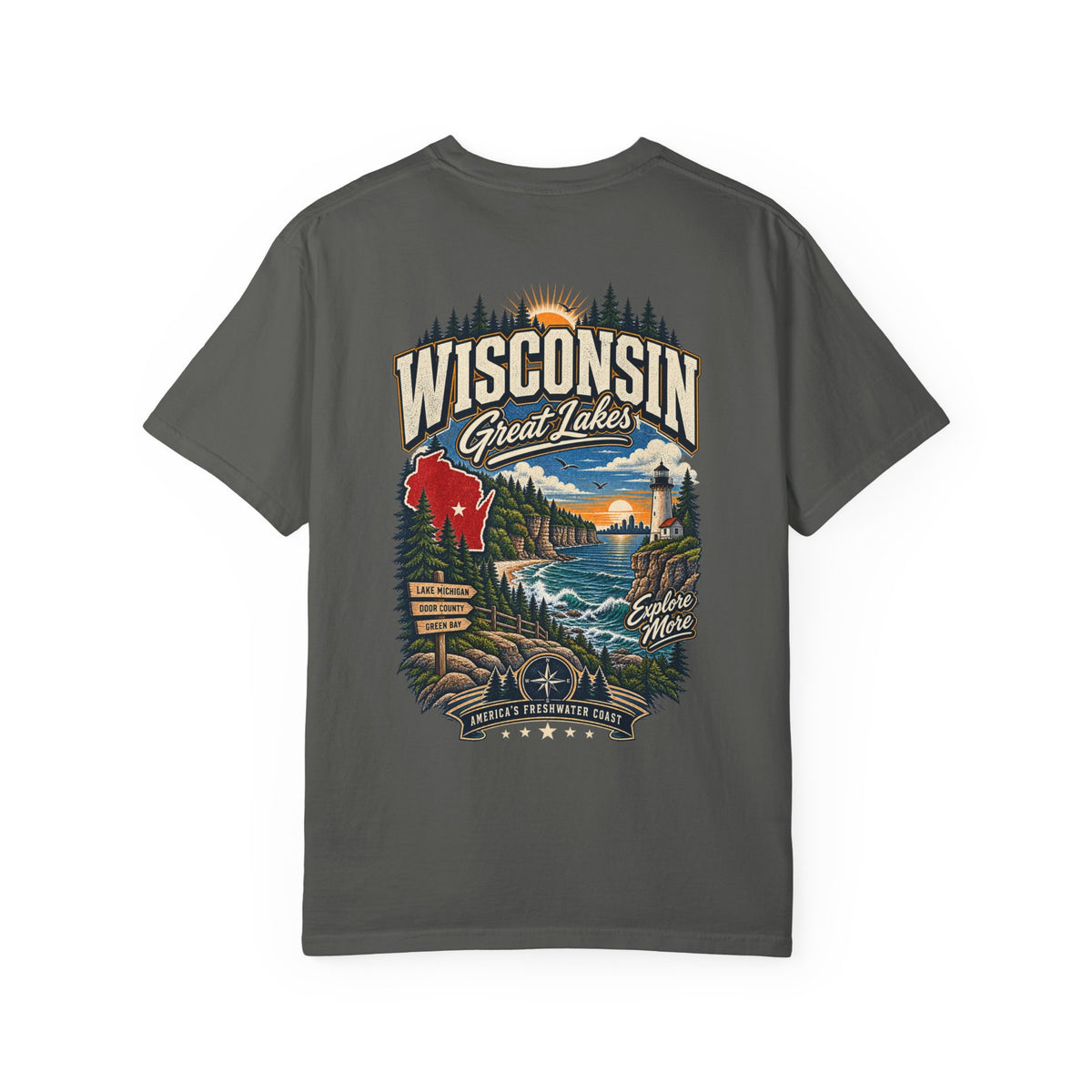 Wisconsin Great Lakes Unisex Comfort Color 1717 Streetwear Graphic Tee