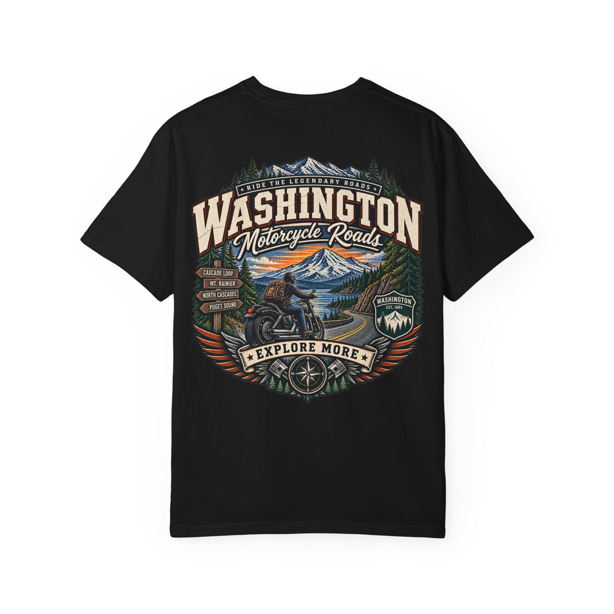 Washington Motorcycle Roads Unisex Comfort Color 1717 Streetwear Graphic Tee
