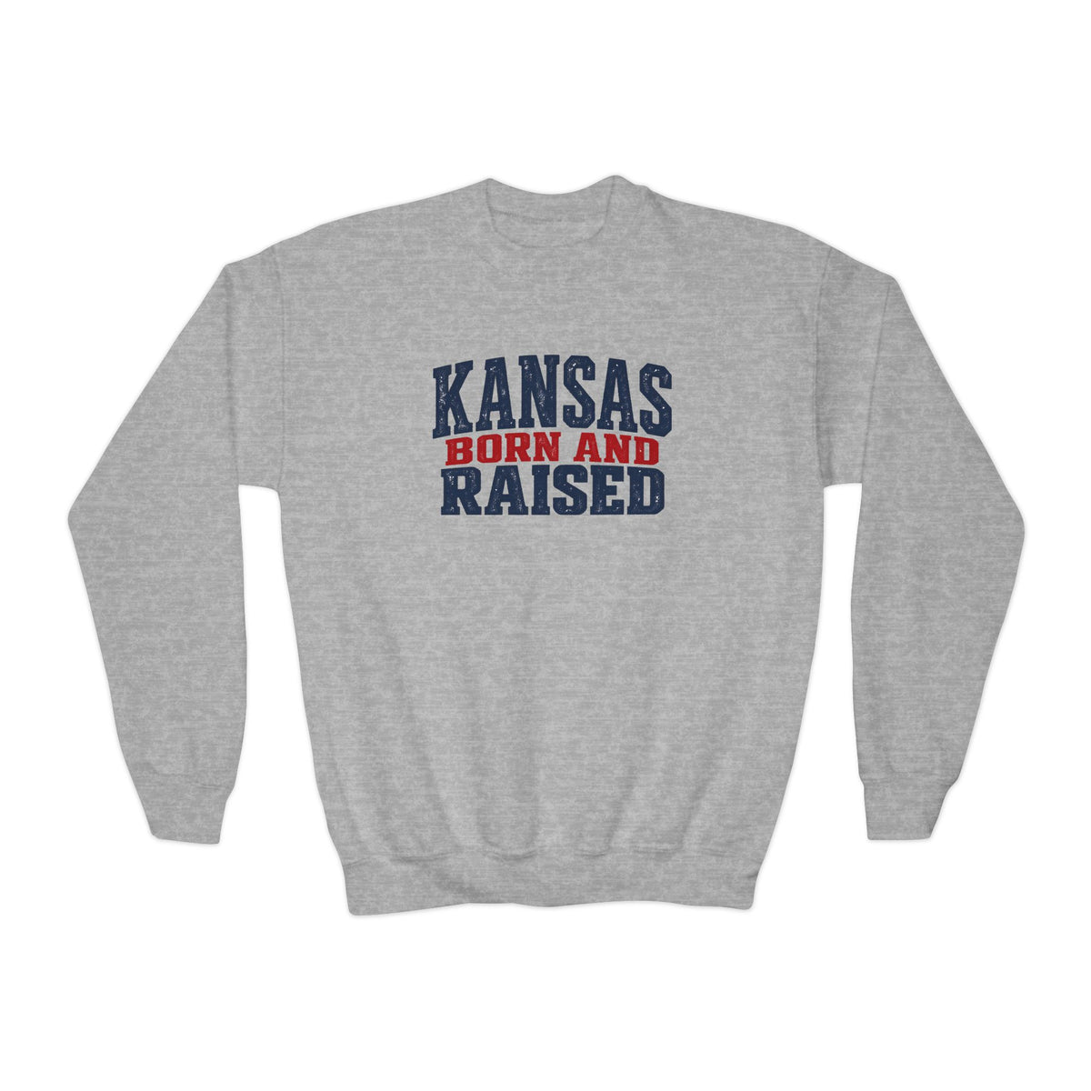 Kansas Born and Raised Classic Heritage Unisex Youth Crewneck Sweatshirt Graphic