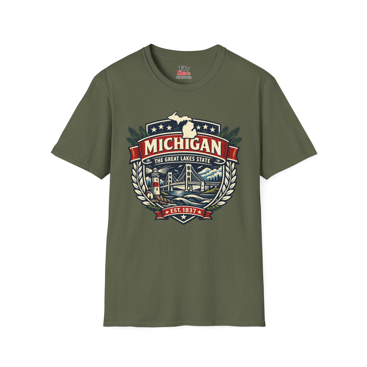 Michigan Heritage Badge Unisex Softstyle T Shirt State Pride Graphic Tee Collections FS03