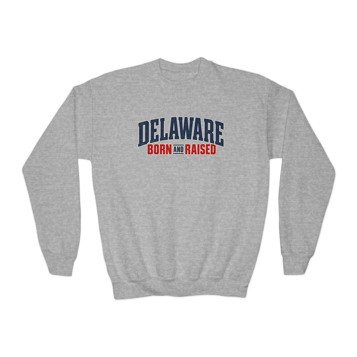 Delaware Born and Raised East Coast Streetwear Unisex Youth Crewneck Sweatshirt Graphic