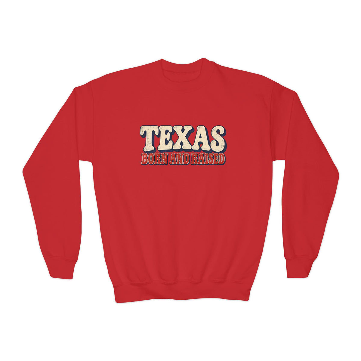 Texas Born and Raised Retro Americana Unisex Youth Crewneck Sweatshirt Graphic