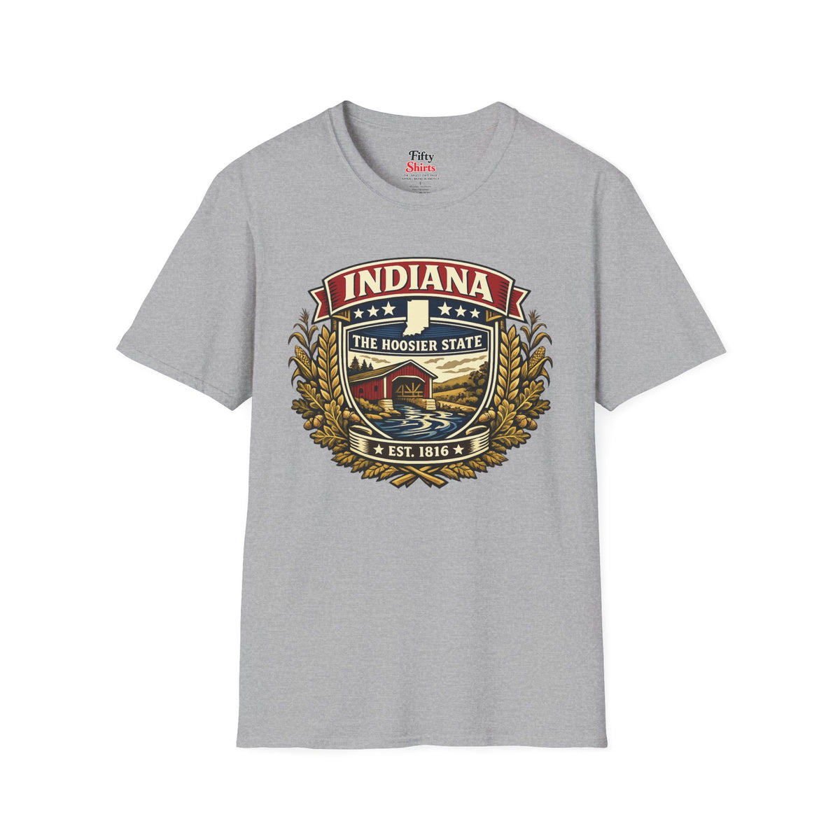 Indiana Heritage Badge Unisex Softstyle T Shirt State Pride Graphic Tee Collections FS03