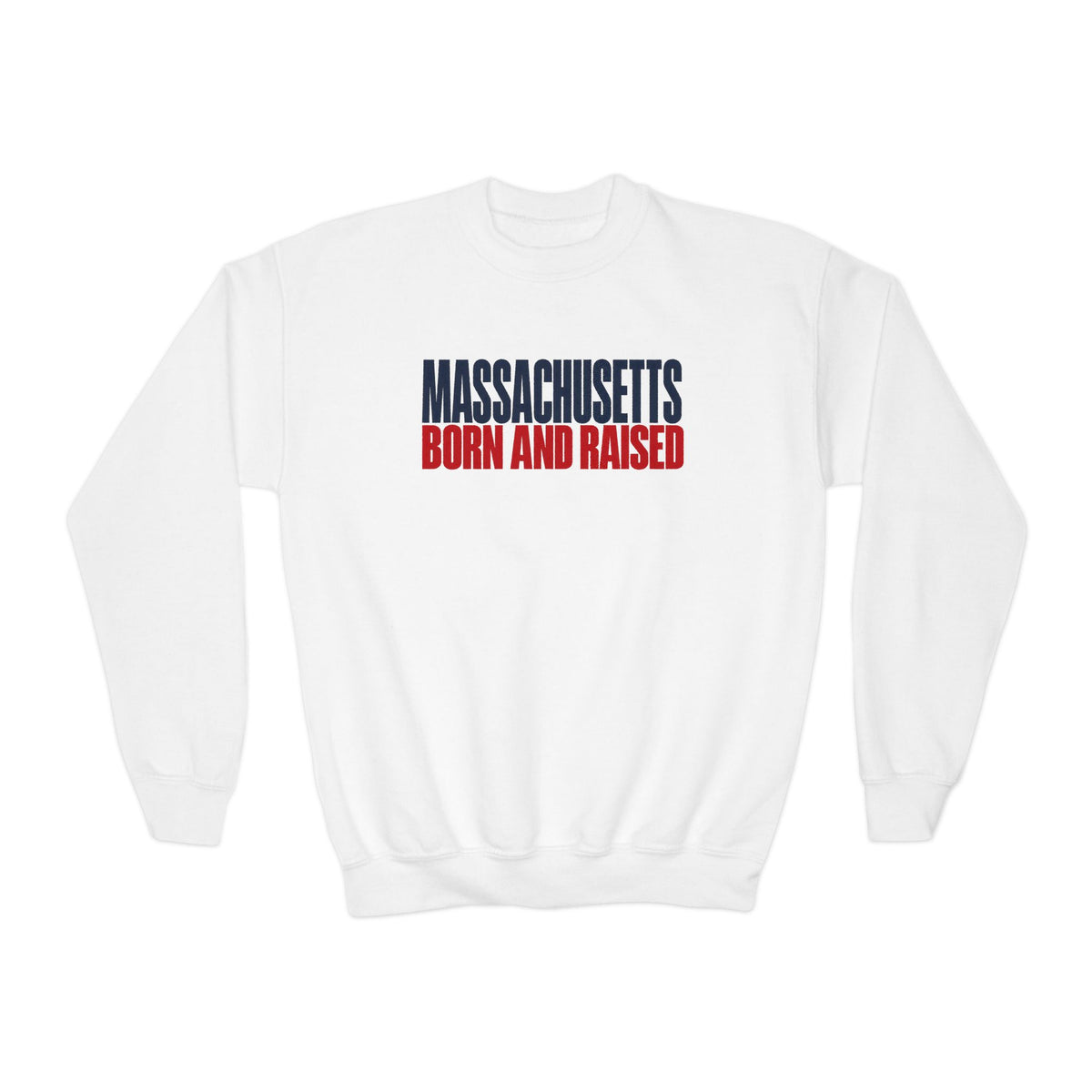 Massachusetts Born and Raised Modern Streetwear Unisex Youth Crewneck Sweatshirt