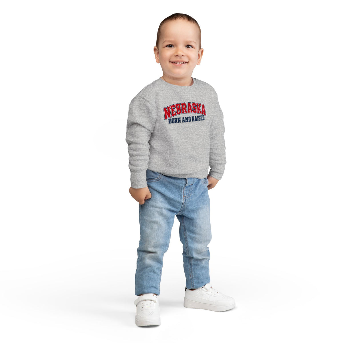 Nebraska Born and Raised Premium Collegiate Unisex Toddler Sweatshirt Graphic