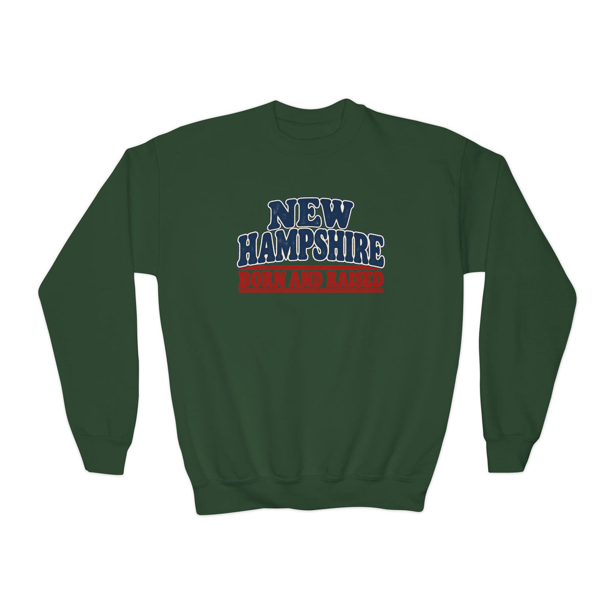 New Hampshire Born and Raised Retro 1970s New England Unisex Youth Crewneck Sweatshirt Graphic