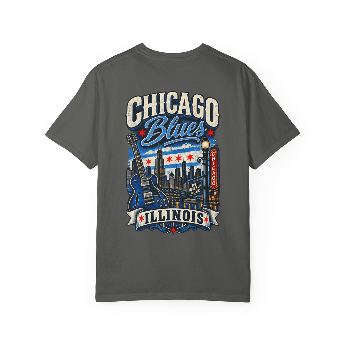 Chicago Illinois Blues Streetwear Unisex Comfort Color 1717 Streetwear Graphic Tee