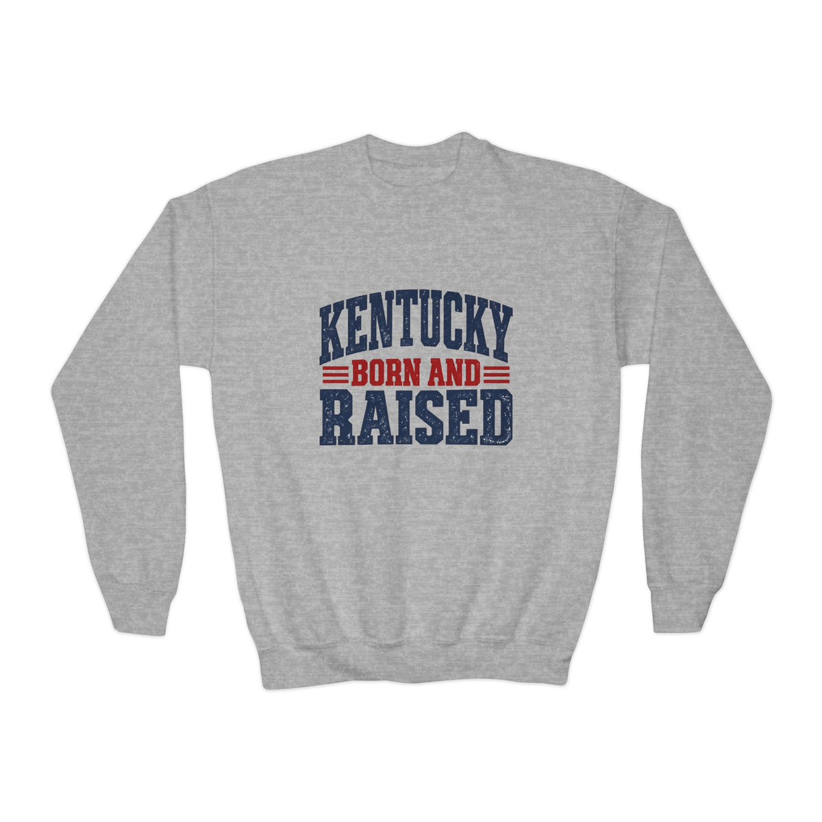 Kentucky Born and Raised Vintage Americana Unisex Youth Crewneck Sweatshirt Graphic