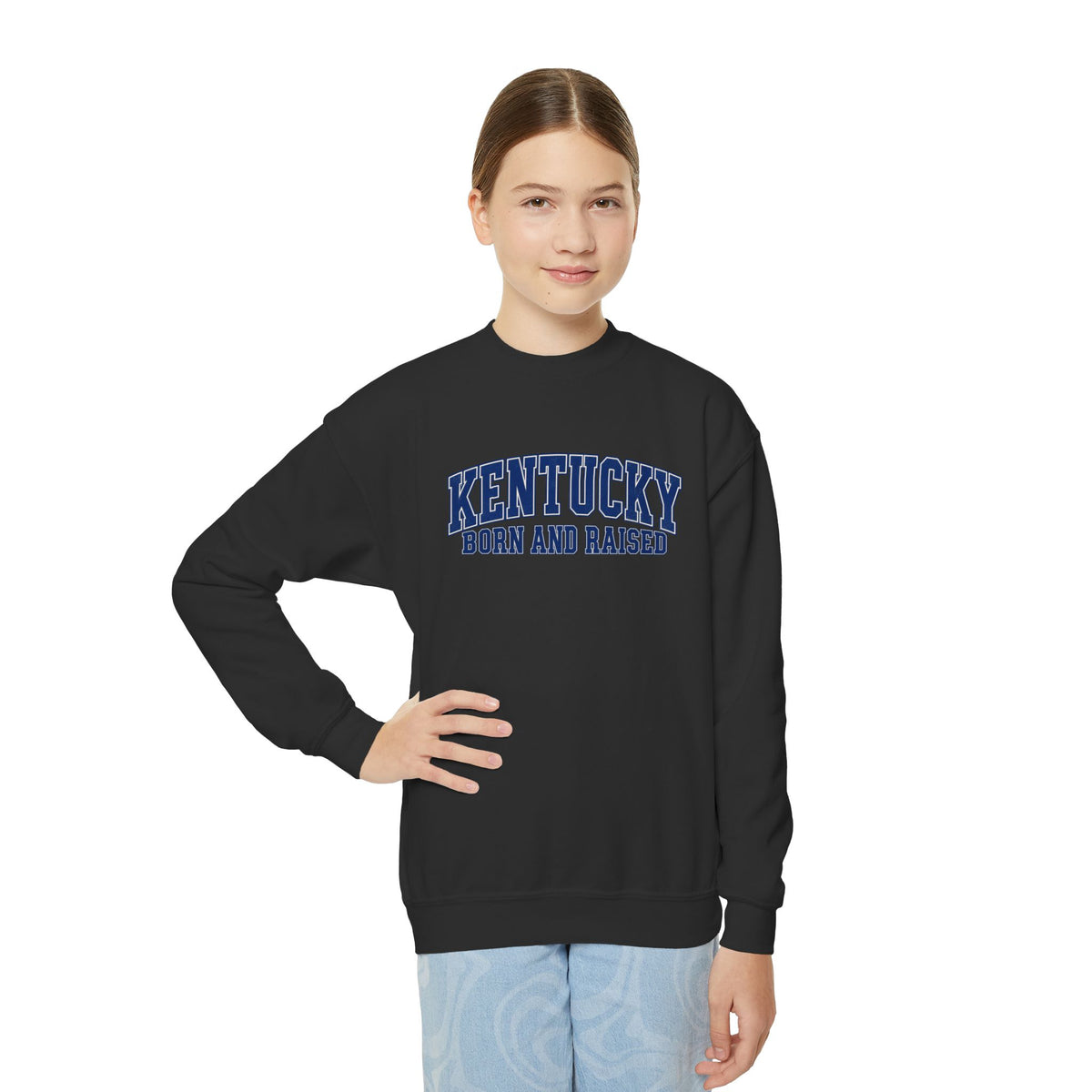 Kentucky Born and Raised Classic Collegiate Unisex Youth Crewneck Sweatshirt Graphic
