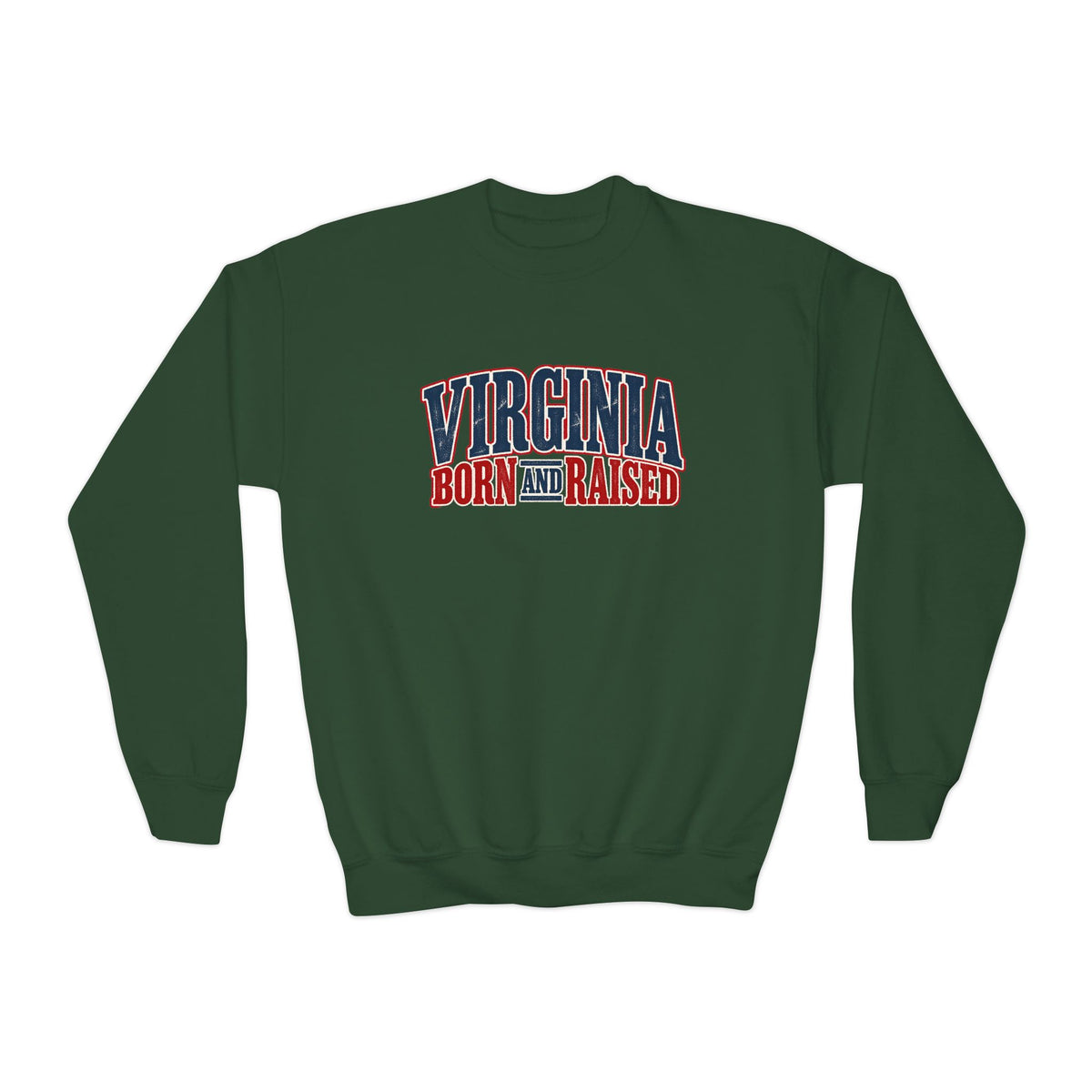 Virginia Born and Raised Classic Americana Badge Unisex Youth Crewneck Sweatshirt Graphic