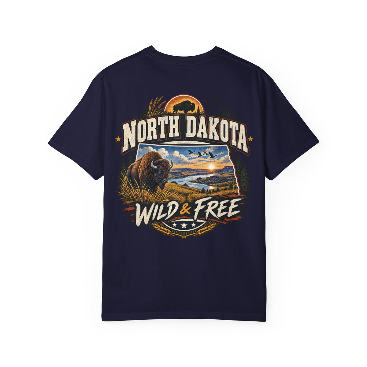 North Dakota Wild & Free Unisex Comfort Color 1717 Streetwear Graphic Tee